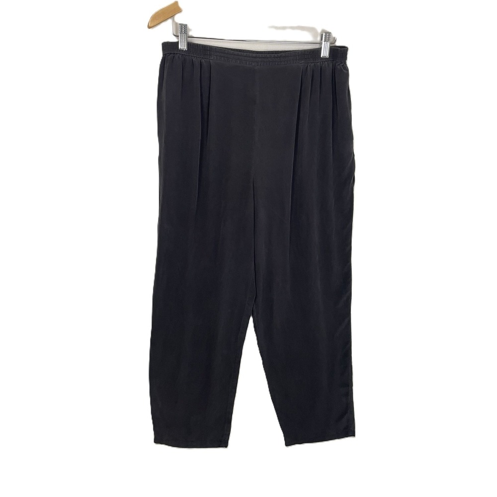 VTG Diane Gilman P/L Charcoal Silk Pants Pleated Tapered Relaxed Fit Minimalist‎